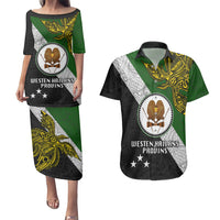 Personalised Papua New Guinea Western Highlands Province Couples Matching Puletasi Dress and Hawaiian Shirt PNG Birds Of Paradise Polynesian Arty Style LT03 Green - Polynesian Pride