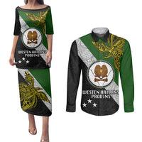 Personalised Papua New Guinea Western Highlands Province Couples Matching Puletasi Dress and Long Sleeve Button Shirts PNG Birds Of Paradise Polynesian Arty Style LT03 Green - Polynesian Pride