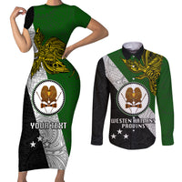 Personalised Papua New Guinea Western Highlands Province Couples Matching Short Sleeve Bodycon Dress and Long Sleeve Button Shirts PNG Birds Of Paradise Polynesian Arty Style LT03 Green - Polynesian Pride