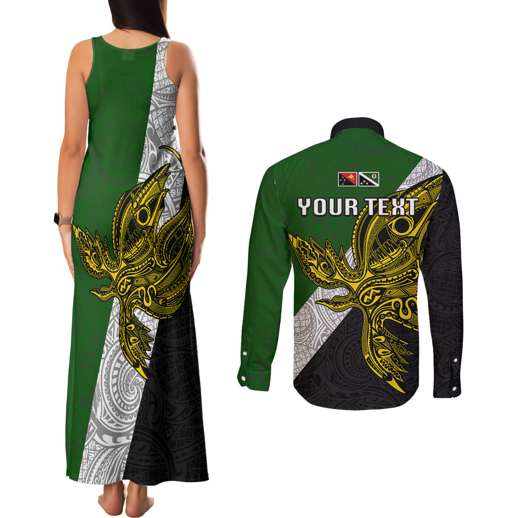 Personalised Papua New Guinea Western Highlands Province Couples Matching Tank Maxi Dress and Long Sleeve Button Shirts PNG Birds Of Paradise Polynesian Arty Style LT03 - Polynesian Pride