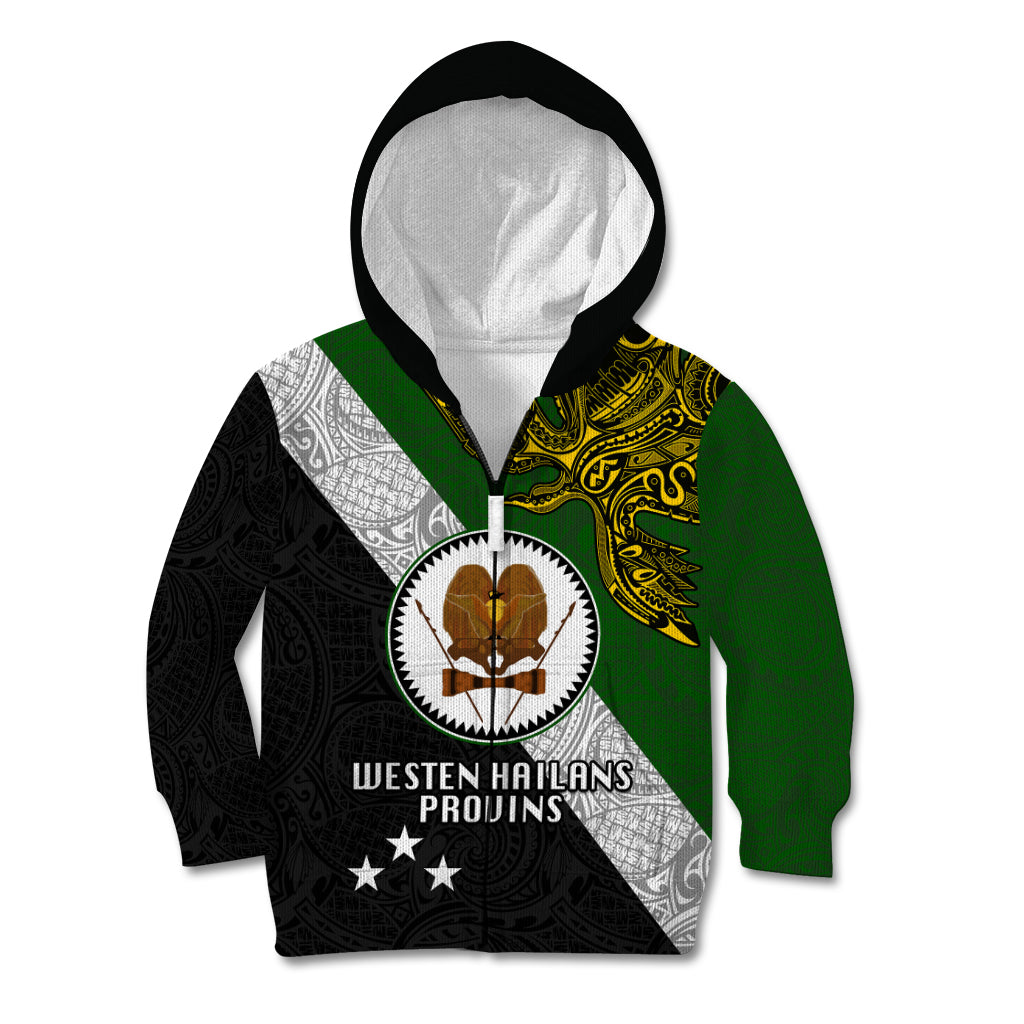 Personalised Papua New Guinea Western Highlands Province Kid Hoodie PNG Birds Of Paradise Polynesian Arty Style LT03 Zip Hoodie Green - Polynesian Pride