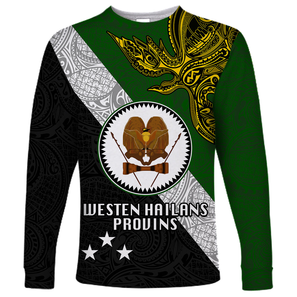 Personalised Papua New Guinea Western Highlands Province Long Sleeve Shirt PNG Birds Of Paradise Polynesian Arty Style LT03 Unisex Green - Polynesian Pride