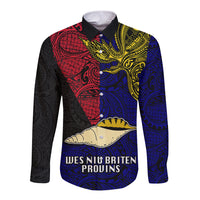 Papua New Guinea West New Britain Province Long Sleeve Button Shirt PNG Birds Of Paradise Polynesian Arty Style LT03 Unisex Blue - Polynesian Pride