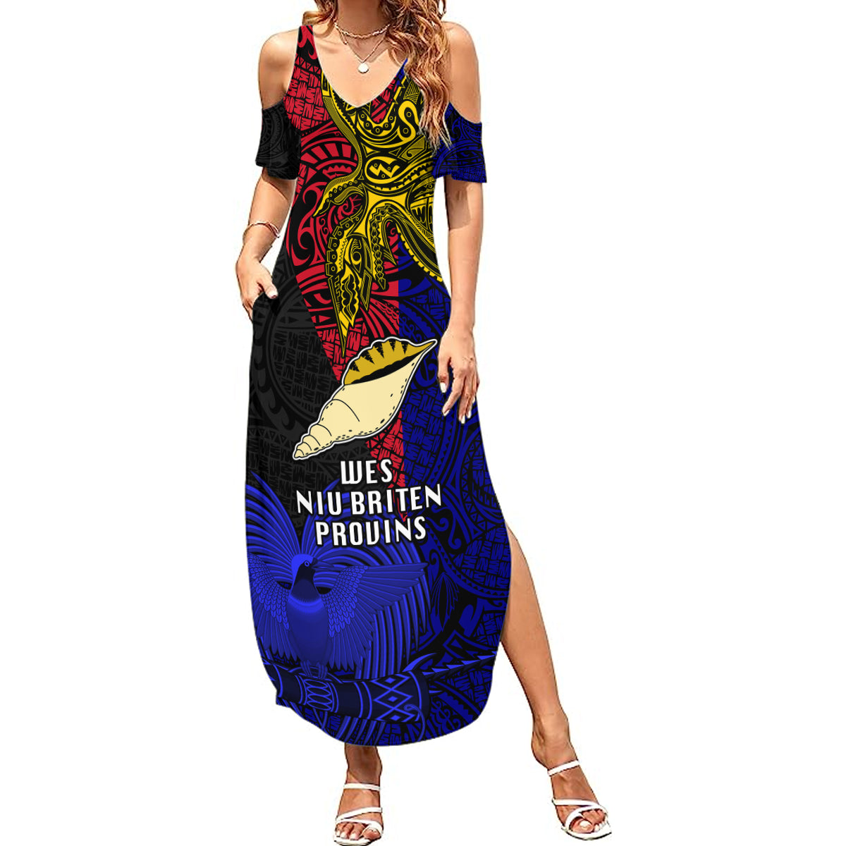 Papua New Guinea West New Britain Province Summer Maxi Dress PNG Birds Of Paradise Polynesian Arty Style LT03 Women Blue - Polynesian Pride