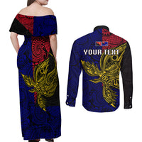 Personalised Papua New Guinea West New Britain Province Couples Matching Off Shoulder Maxi Dress and Long Sleeve Button Shirts PNG Birds Of Paradise Polynesian Arty Style LT03 - Polynesian Pride