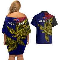 Personalised Papua New Guinea West New Britain Province Couples Matching Off Shoulder Short Dress and Hawaiian Shirt PNG Birds Of Paradise Polynesian Arty Style LT03 - Polynesian Pride
