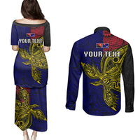 Personalised Papua New Guinea West New Britain Province Couples Matching Puletasi Dress and Long Sleeve Button Shirts PNG Birds Of Paradise Polynesian Arty Style LT03 - Polynesian Pride