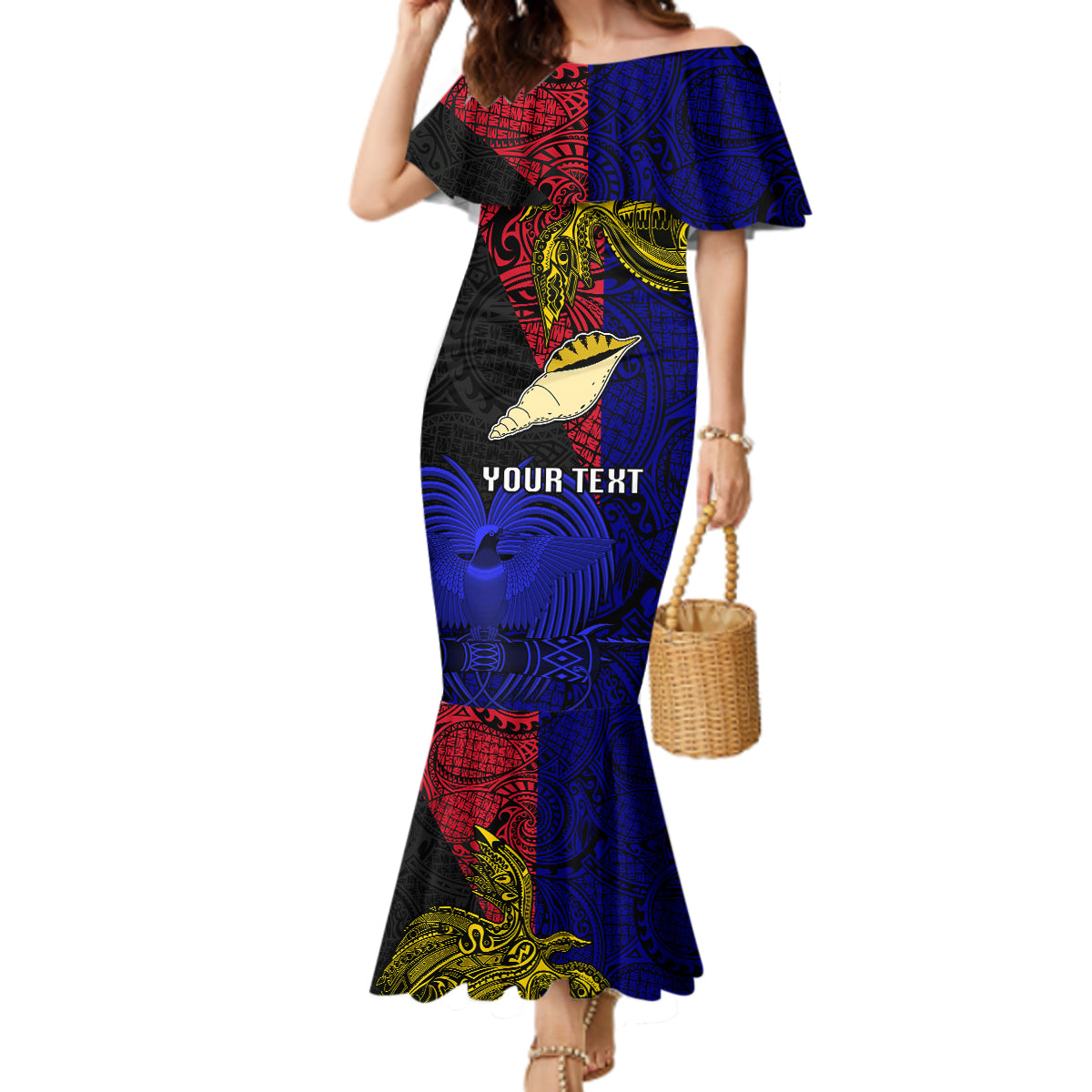 Personalised Papua New Guinea West New Britain Province Mermaid Dress PNG Birds Of Paradise Polynesian Arty Style LT03 Women Blue - Polynesian Pride