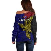 Personalised Papua New Guinea West New Britain Province Off Shoulder Sweater PNG Birds Of Paradise Polynesian Arty Style LT03 - Polynesian Pride