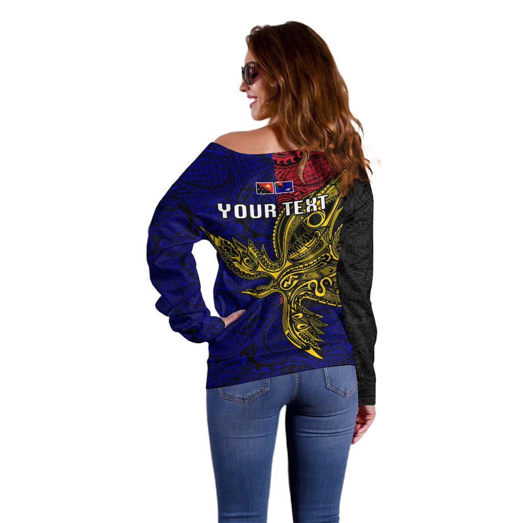 Personalised Papua New Guinea West New Britain Province Off Shoulder Sweater PNG Birds Of Paradise Polynesian Arty Style LT03 - Polynesian Pride