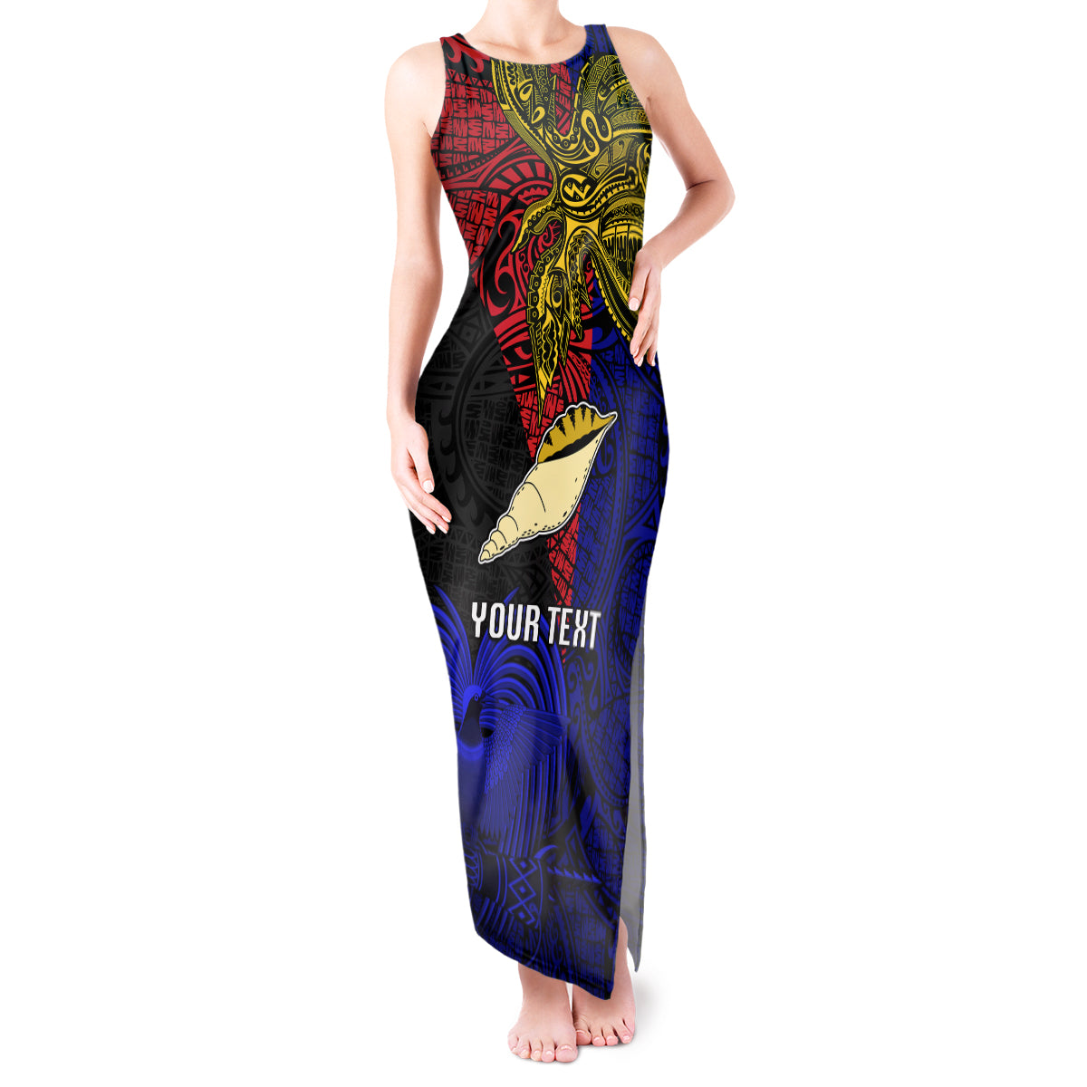 Personalised Papua New Guinea West New Britain Province Tank Maxi Dress PNG Birds Of Paradise Polynesian Arty Style LT03 Women Blue - Polynesian Pride