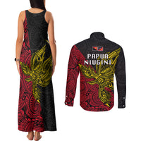 Papua New Guinea Sandaun Province Couples Matching Tank Maxi Dress and Long Sleeve Button Shirts PNG Birds Of Paradise Polynesian Arty Style LT03 - Polynesian Pride