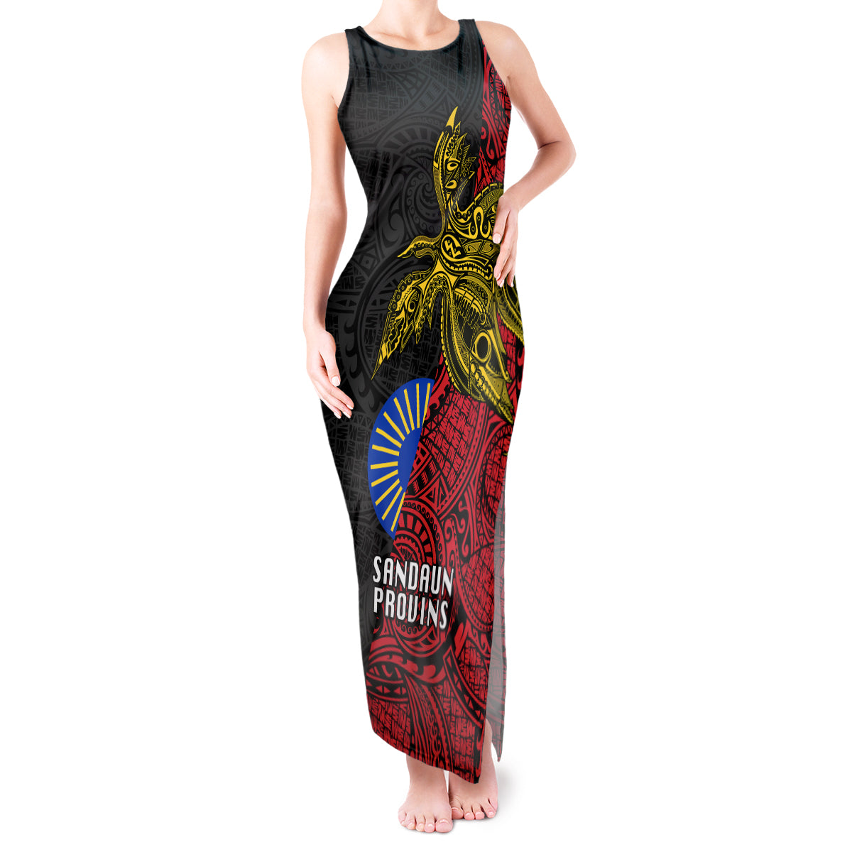 Papua New Guinea Sandaun Province Tank Maxi Dress PNG Birds Of Paradise Polynesian Arty Style LT03 Women Red - Polynesian Pride