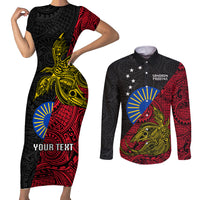 Personalised Papua New Guinea Sandaun Province Couples Matching Short Sleeve Bodycon Dress and Long Sleeve Button Shirts PNG Birds Of Paradise Polynesian Arty Style LT03 Red - Polynesian Pride