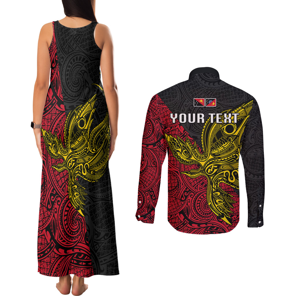 Personalised Papua New Guinea Sandaun Province Couples Matching Tank Maxi Dress and Long Sleeve Button Shirts PNG Birds Of Paradise Polynesian Arty Style LT03 - Polynesian Pride