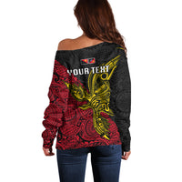 Personalised Papua New Guinea Sandaun Province Off Shoulder Sweater PNG Birds Of Paradise Polynesian Arty Style LT03 - Polynesian Pride