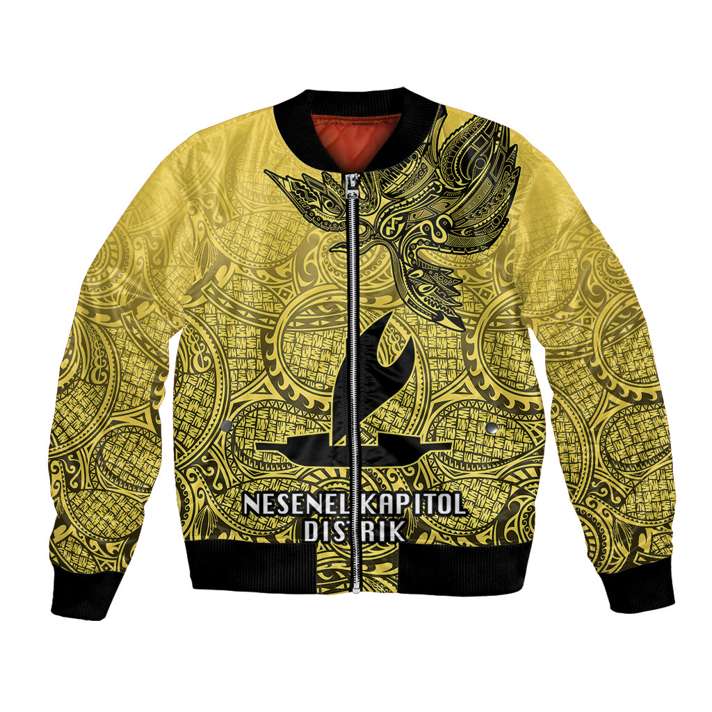 Papua New Guinea National Capital District Bomber Jacket PNG Birds Of Paradise Polynesian Arty Style LT03 Unisex Yellow - Polynesian Pride
