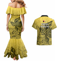 Papua New Guinea National Capital District Couples Matching Mermaid Dress and Hawaiian Shirt PNG Birds Of Paradise Polynesian Arty Style LT03 - Polynesian Pride