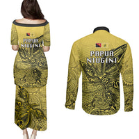 Papua New Guinea National Capital District Couples Matching Puletasi Dress and Long Sleeve Button Shirts PNG Birds Of Paradise Polynesian Arty Style LT03 - Polynesian Pride