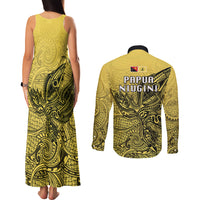 Papua New Guinea National Capital District Couples Matching Tank Maxi Dress and Long Sleeve Button Shirts PNG Birds Of Paradise Polynesian Arty Style LT03 - Polynesian Pride