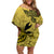 Papua New Guinea National Capital District Off Shoulder Short Dress PNG Birds Of Paradise Polynesian Arty Style LT03 Women Yellow - Polynesian Pride