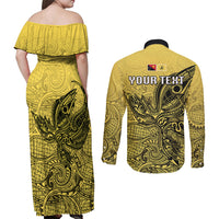 Personalised Papua New Guinea National Capital District Couples Matching Off Shoulder Maxi Dress and Long Sleeve Button Shirts PNG Birds Of Paradise Polynesian Arty Style LT03 - Polynesian Pride