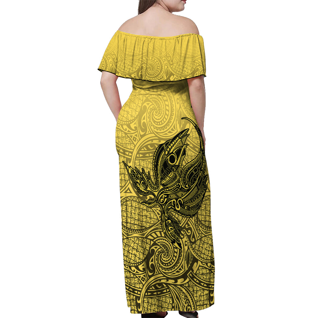 Personalised Papua New Guinea National Capital District Off Shoulder Maxi Dress PNG Birds Of Paradise Polynesian Arty Style LT03 - Polynesian Pride
