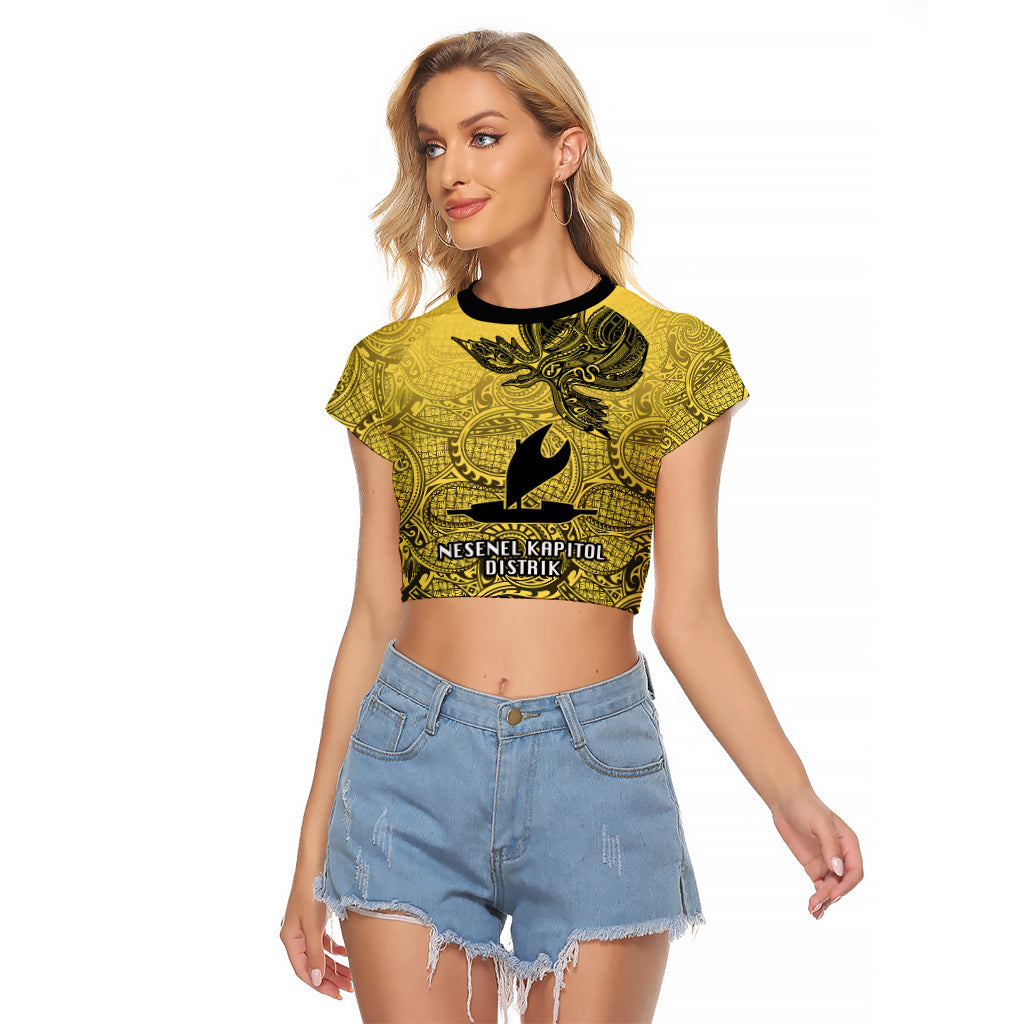 Personalised Papua New Guinea National Capital District Raglan Cropped T Shirt PNG Birds Of Paradise Polynesian Arty Style LT03 Female Yellow - Polynesian Pride