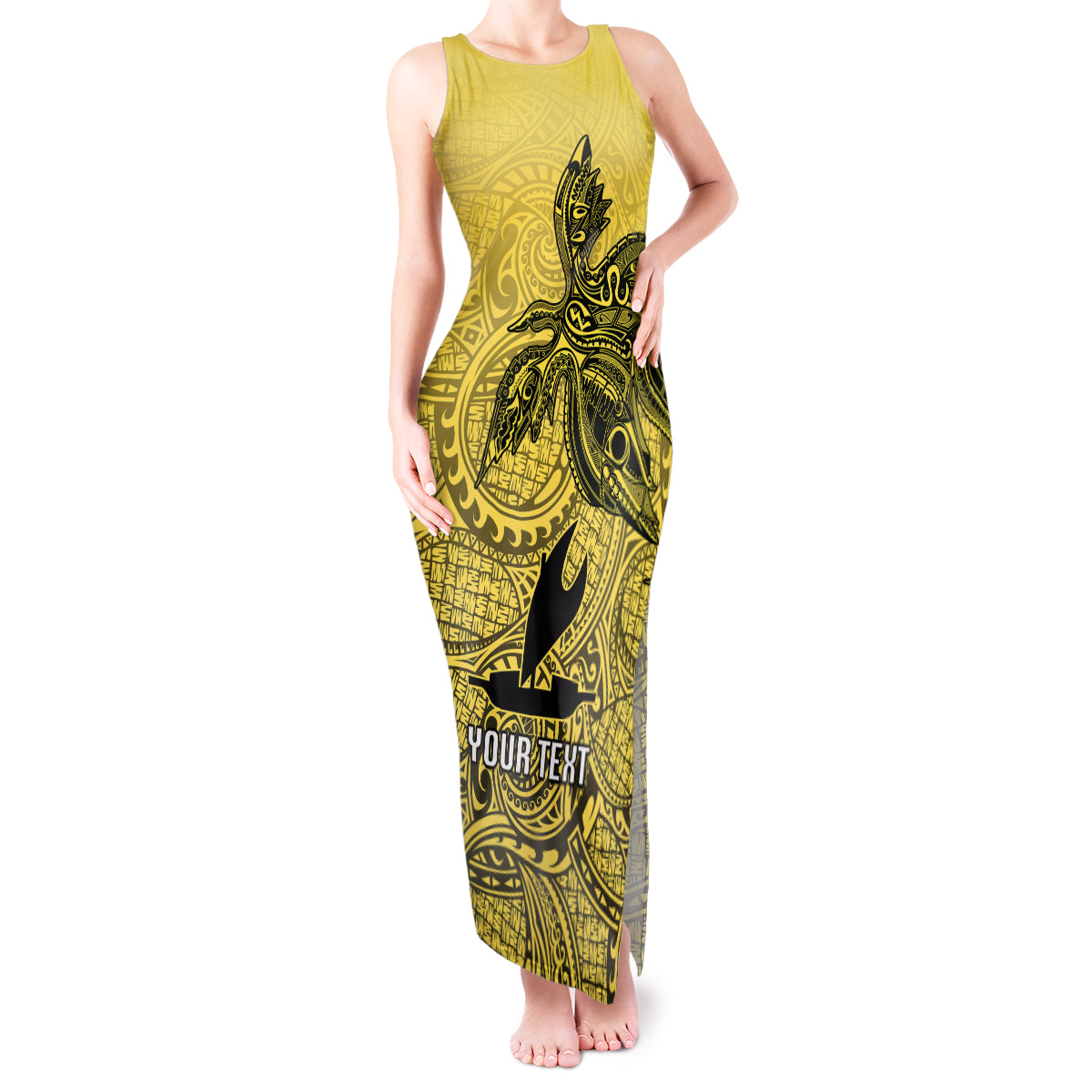 Personalised Papua New Guinea National Capital District Tank Maxi Dress PNG Birds Of Paradise Polynesian Arty Style LT03 Women Yellow - Polynesian Pride