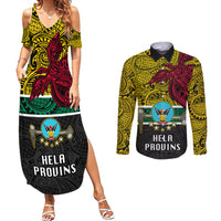 Papua New Guinea Hela Province Couples Matching Summer Maxi Dress and Long Sleeve Button Shirts PNG Birds Of Paradise Polynesian Arty Style LT03 Yellow - Polynesian Pride