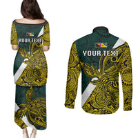 Personalised Papua New Guinea Jiwaka Province Couples Matching Puletasi Dress and Long Sleeve Button Shirts PNG Birds Of Paradise Polynesian Arty Style LT03 - Polynesian Pride