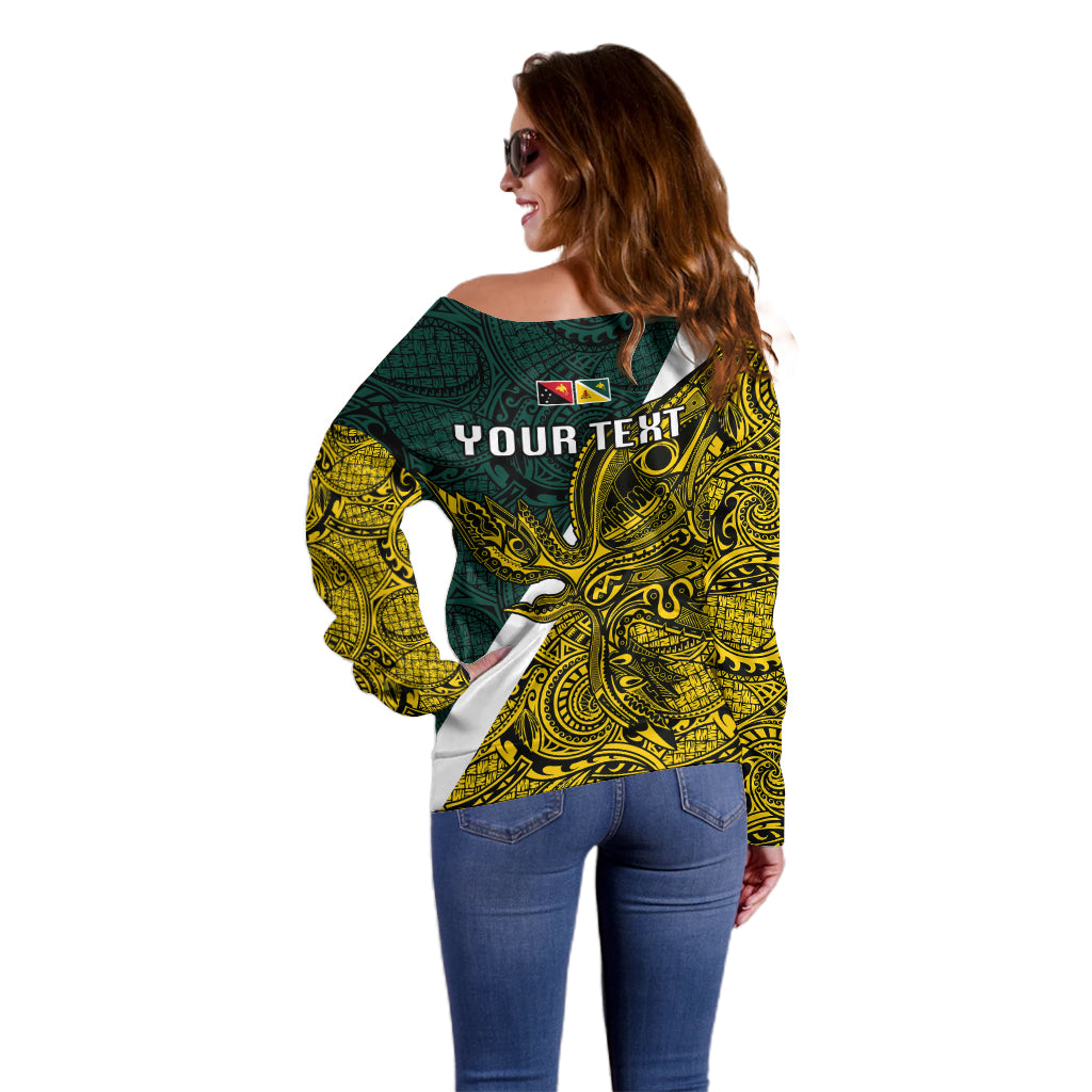 Personalised Papua New Guinea Jiwaka Province Off Shoulder Sweater PNG Birds Of Paradise Polynesian Arty Style LT03 - Polynesian Pride