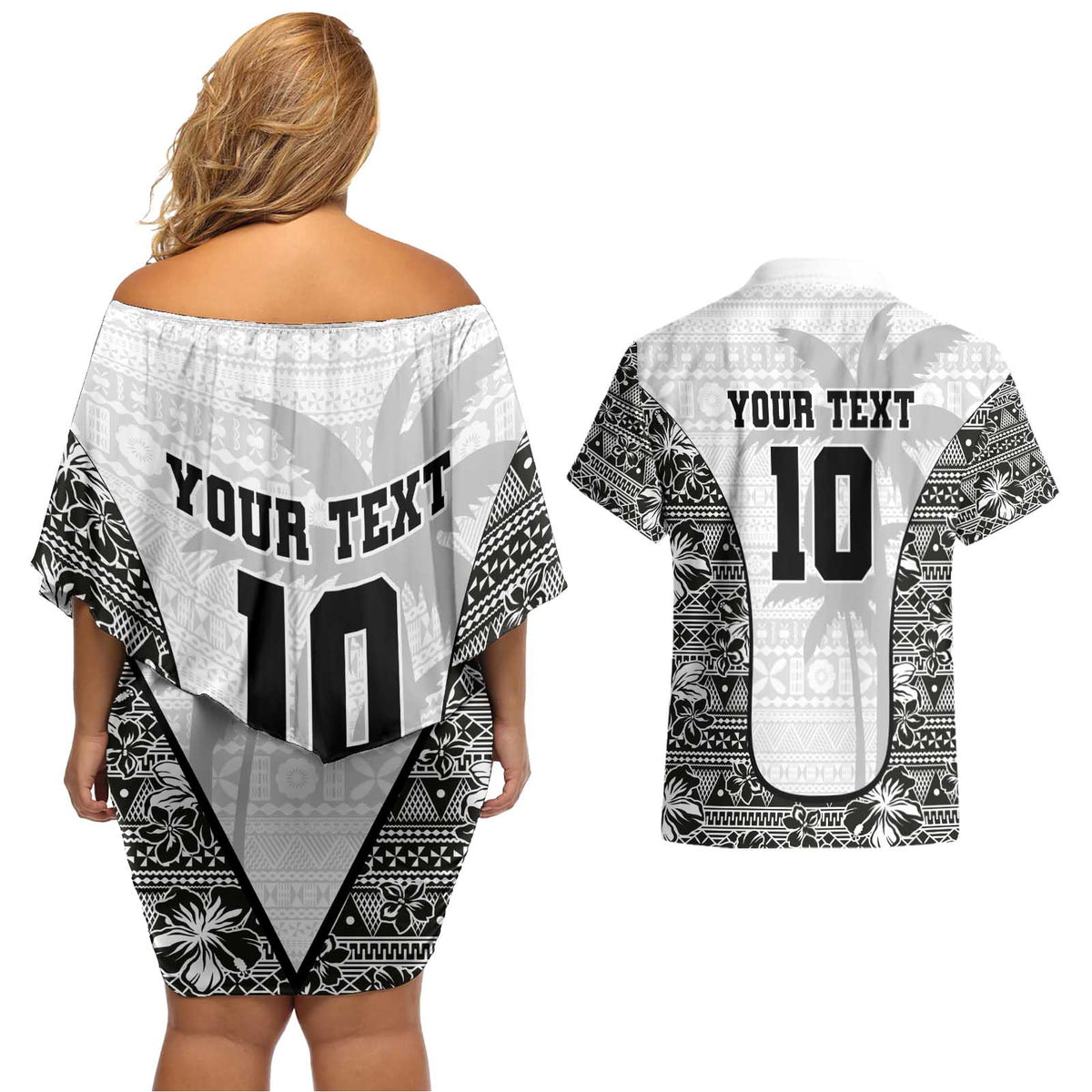 Custom Fiji Pacific Rugby 2024 Couples Matching Off Shoulder Short Dress and Hawaiian Shirt Tapa Tribal and Fijian Masi Pattern LT03 - Polynesian Pride