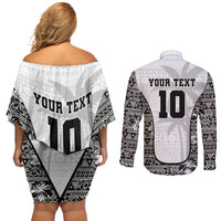 Custom Fiji Pacific Rugby 2024 Couples Matching Off Shoulder Short Dress and Long Sleeve Button Shirt Tapa Tribal and Fijian Masi Pattern LT03 - Polynesian Pride