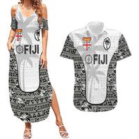 Custom Fiji Pacific Rugby 2024 Couples Matching Summer Maxi Dress and Hawaiian Shirt Tapa Tribal and Fijian Masi Pattern LT03 White - Polynesian Pride