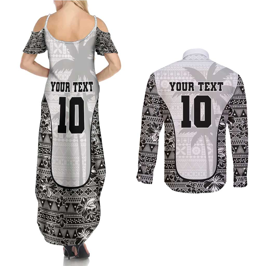 Custom Fiji Pacific Rugby 2024 Couples Matching Summer Maxi Dress and Long Sleeve Button Shirt Tapa Tribal and Fijian Masi Pattern LT03 - Polynesian Pride