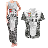 Custom Fiji Pacific Rugby 2024 Couples Matching Tank Maxi Dress and Hawaiian Shirt Tapa Tribal and Fijian Masi Pattern LT03 White - Polynesian Pride