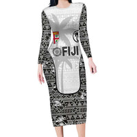 Custom Fiji Pacific Rugby 2024 Family Matching Long Sleeve Bodycon Dress and Hawaiian Shirt Tapa Tribal and Fijian Masi Pattern LT03 Mom's Dress White - Polynesian Pride