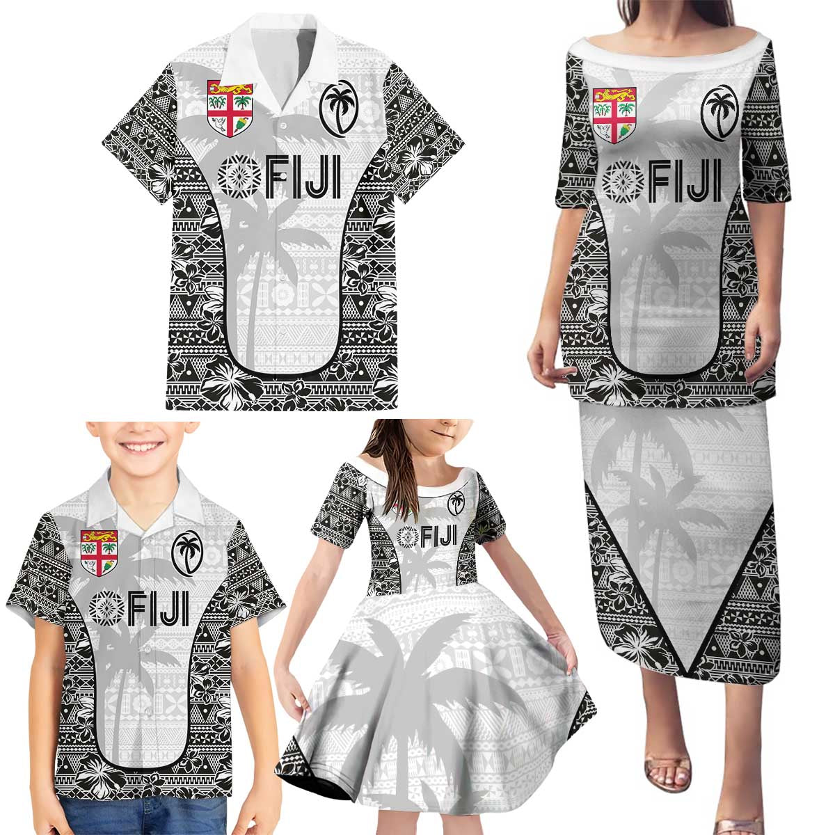 Custom Fiji Pacific Rugby 2024 Family Matching Puletasi and Hawaiian Shirt Tapa Tribal and Fijian Masi Pattern LT03 - Polynesian Pride