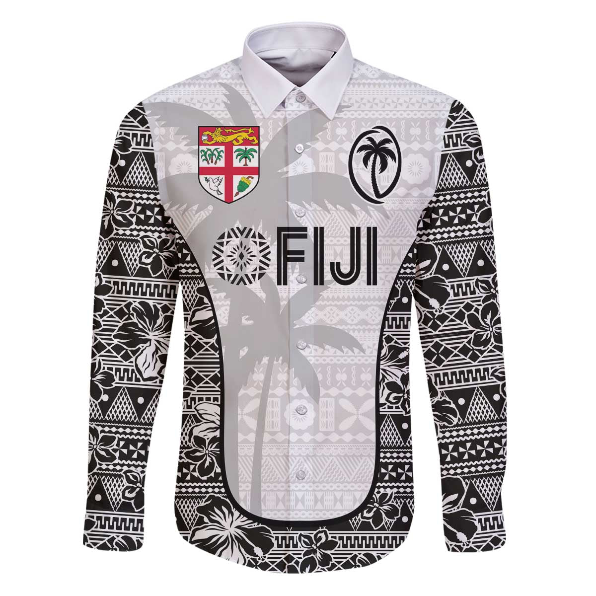 Custom Fiji Pacific Rugby 2024 Family Matching Puletasi and Hawaiian Shirt Tapa Tribal and Fijian Masi Pattern LT03 Dad's Shirt - Long Sleeve White - Polynesian Pride
