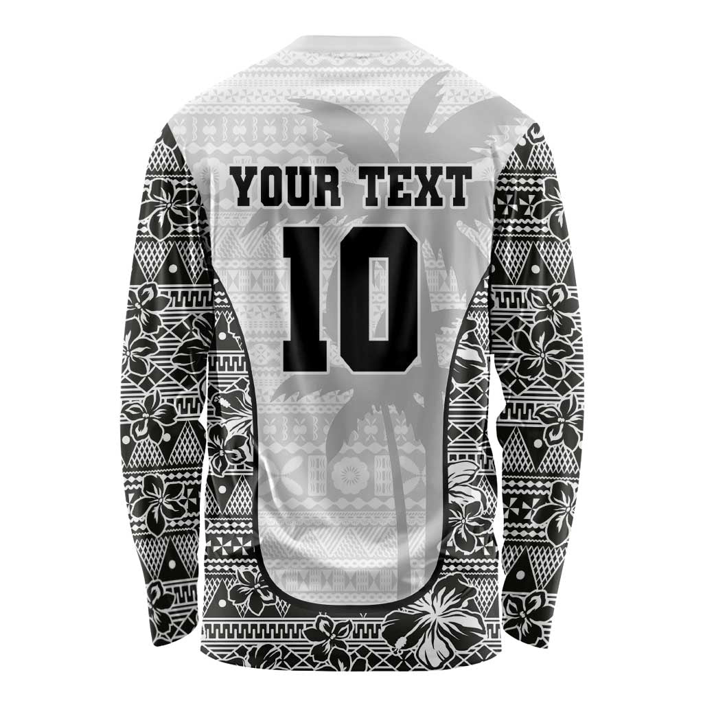 Custom Fiji Pacific Rugby 2024 Long Sleeve Shirt Tapa Tribal and Fijian Masi Pattern