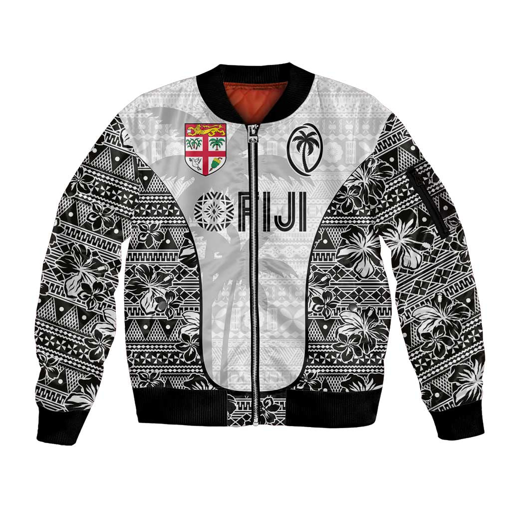 Custom Fiji Pacific Rugby 2024 Sleeve Zip Bomber Jacket Tapa Tribal and Fijian Masi Pattern