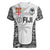 Custom Fiji Pacific Rugby 2024 Women V-Neck T-Shirt Tapa Tribal and Fijian Masi Pattern