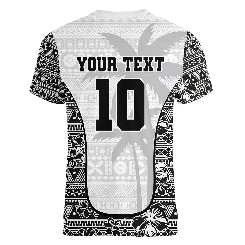 Custom Fiji Pacific Rugby 2024 Women V-Neck T-Shirt Tapa Tribal and Fijian Masi Pattern LT03 - Polynesian Pride