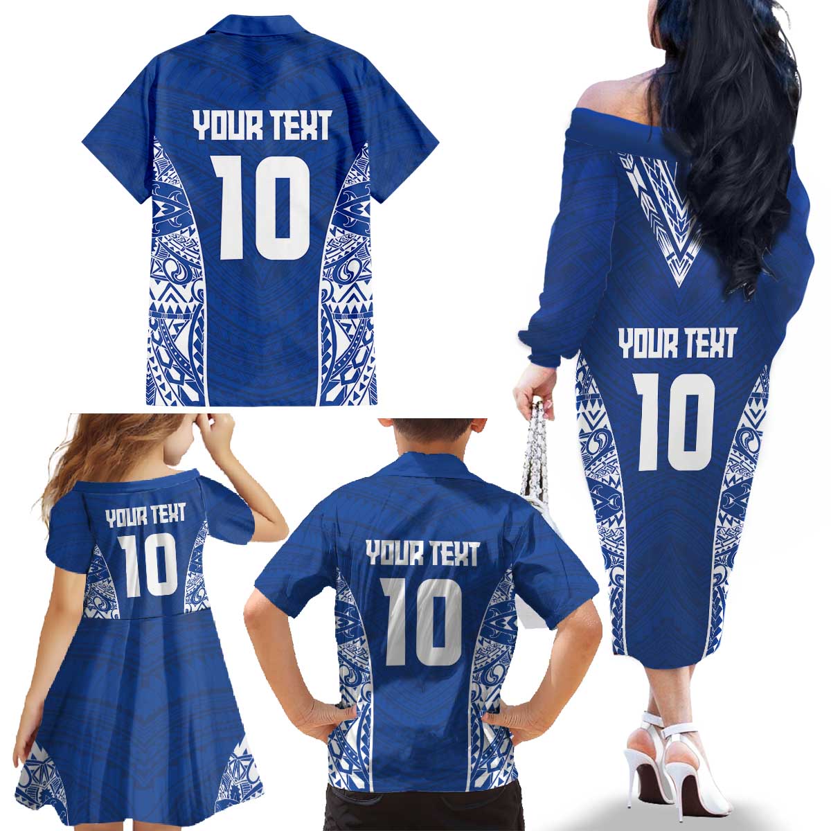 Custom Samoa Pacific Rugby 2024 Family Matching Off The Shoulder Long Sleeve Dress and Hawaiian Shirt Polynesian Pacific Tribal Pattern