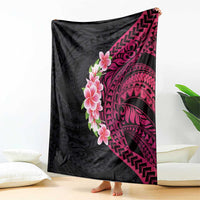 Hawaiian Tropical Plumeria Art Polynesian Tattoo Blanket Black and Bright Pink Color