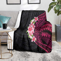 Hawaiian Tropical Plumeria Art Polynesian Tattoo Blanket Black and Bright Pink Color
