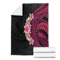 Hawaiian Tropical Plumeria Art Polynesian Tattoo Blanket Black and Bright Pink Color