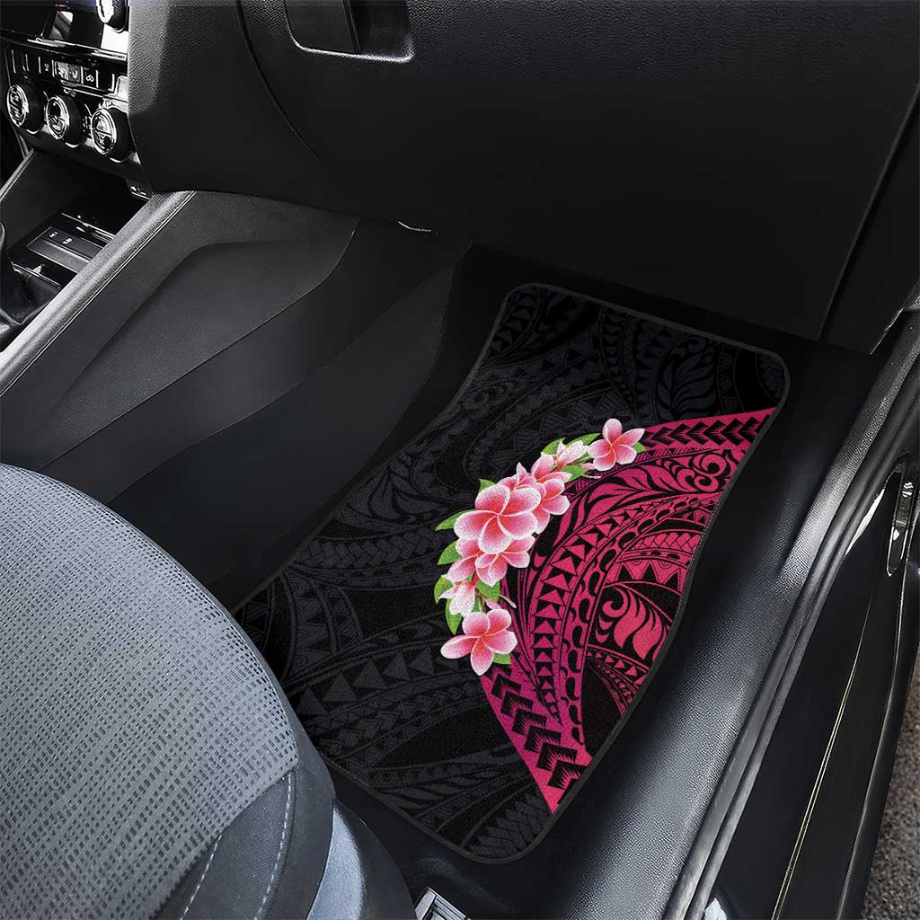 Hawaiian Tropical Plumeria Art Polynesian Tattoo Car Mats Black and Bright Pink Color