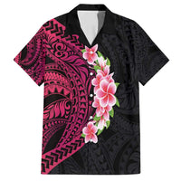Hawaiian Tropical Plumeria Art Polynesian Tattoo Family Matching Long Sleeve Bodycon Dress and Hawaiian Shirt Black and Bright Pink Color LT03 Dad's Shirt - Short Sleeve Pink - Polynesian Pride